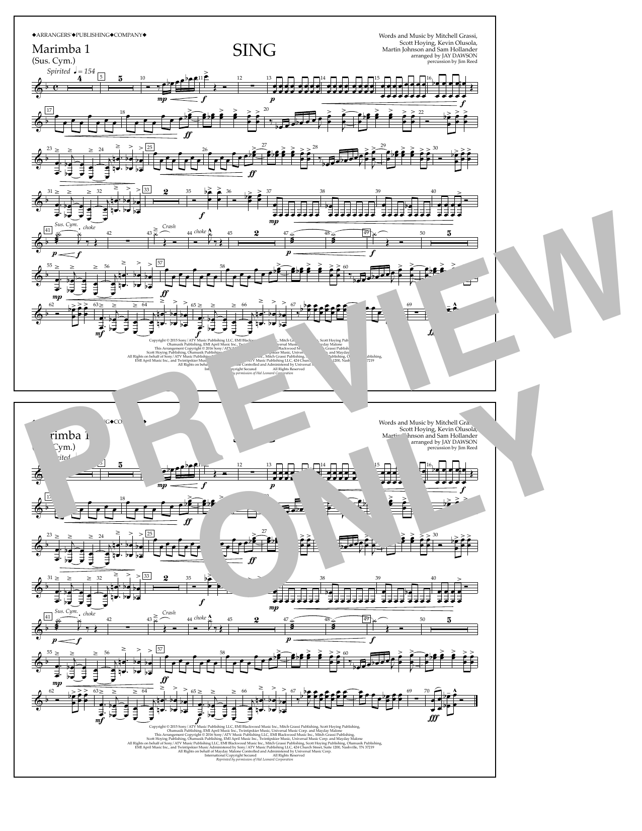 Download Jay Dawson Sing - Marimba 1 Sheet Music and learn how to play Marching Band PDF digital score in minutes