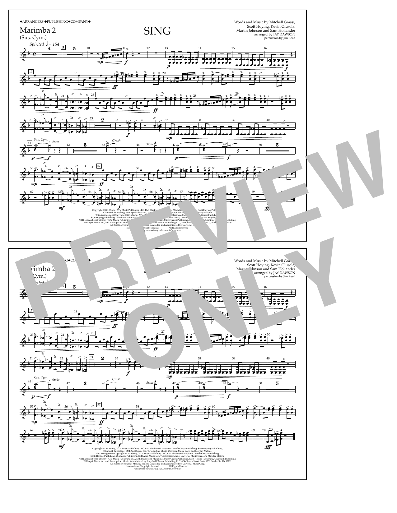 Download Jay Dawson Sing - Marimba 2 Sheet Music and learn how to play Marching Band PDF digital score in minutes