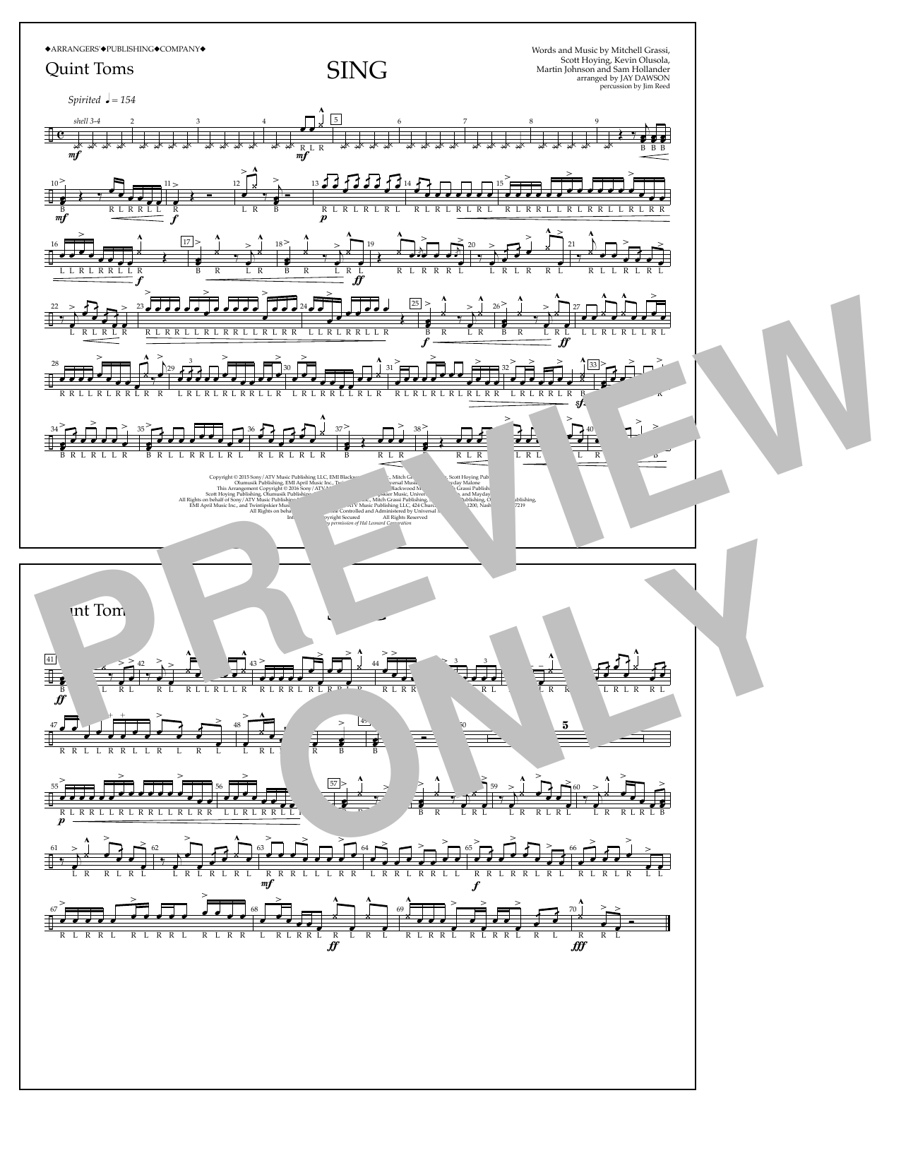 Download Jay Dawson Sing - Quint-Toms Sheet Music and learn how to play Marching Band PDF digital score in minutes
