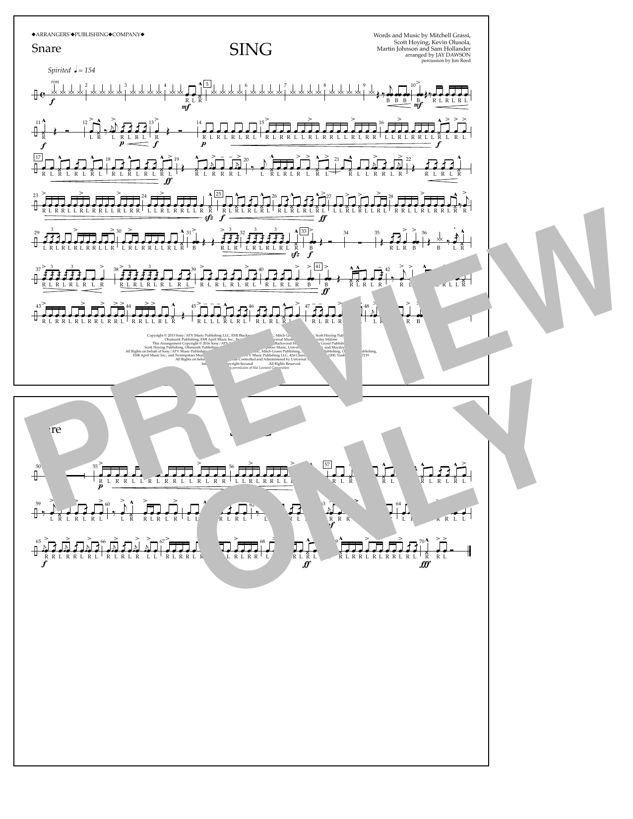 Download Jay Dawson Sing - Snare Sheet Music and learn how to play Marching Band PDF digital score in minutes
