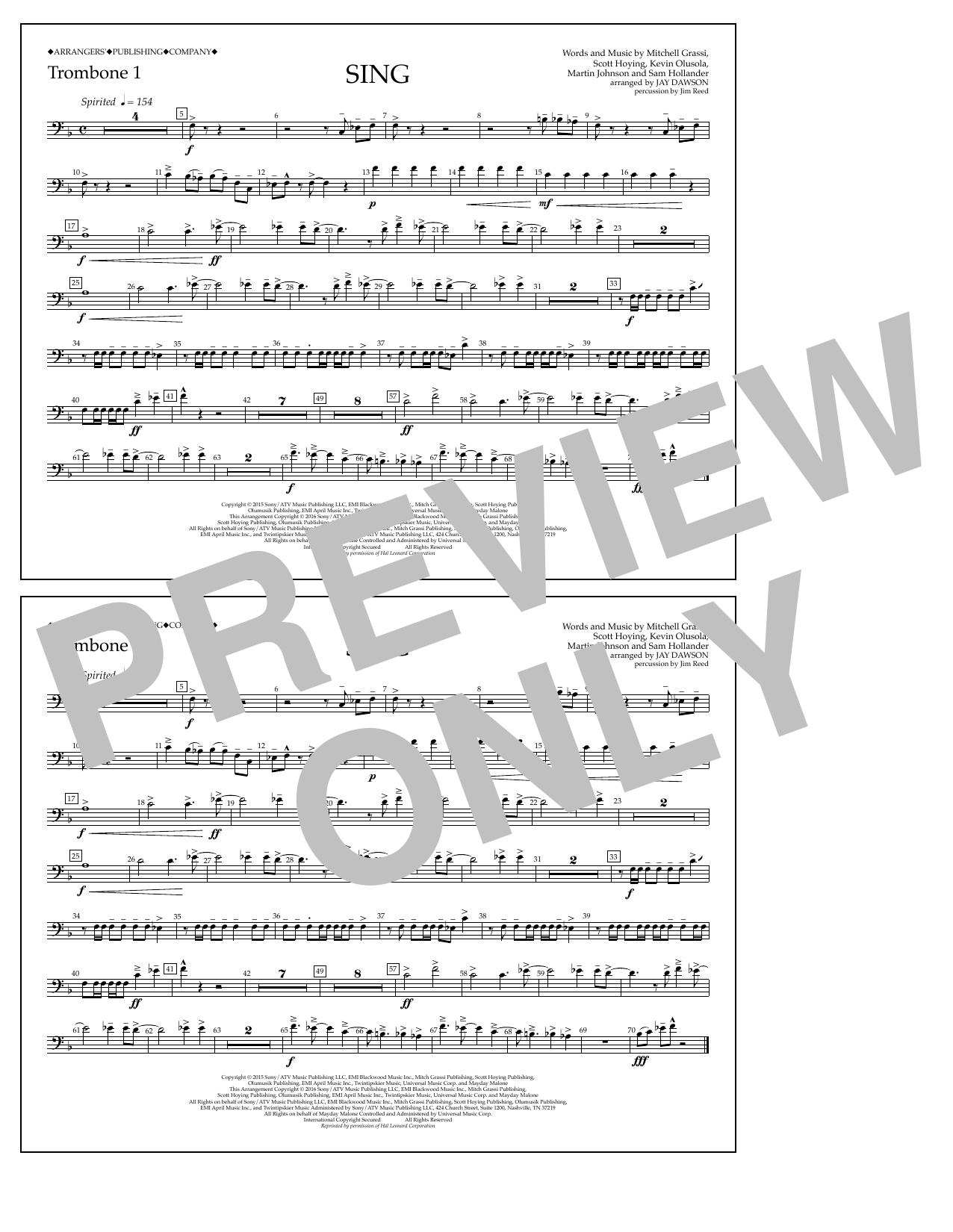 Download Jay Dawson Sing - Trombone 1 Sheet Music and learn how to play Marching Band PDF digital score in minutes
