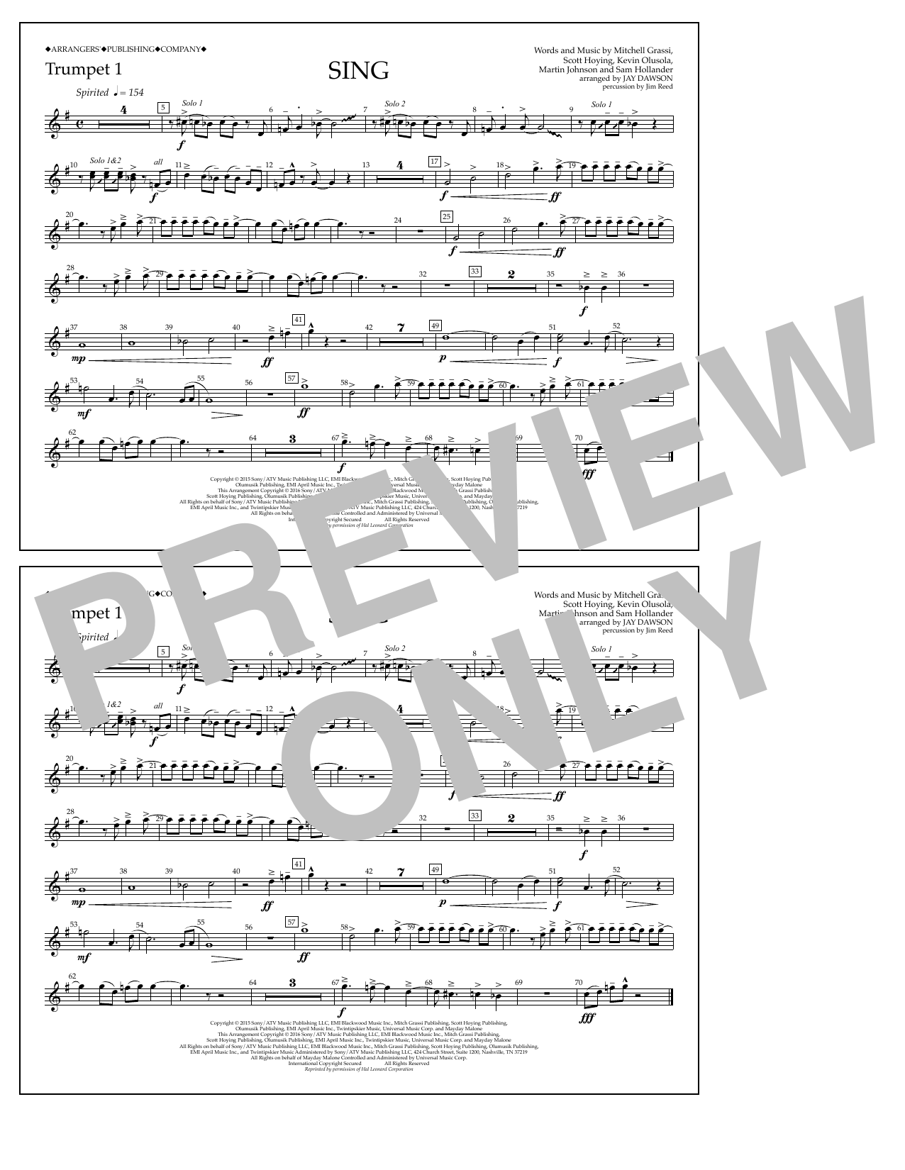 Download Jay Dawson Sing - Trumpet 1 Sheet Music and learn how to play Marching Band PDF digital score in minutes