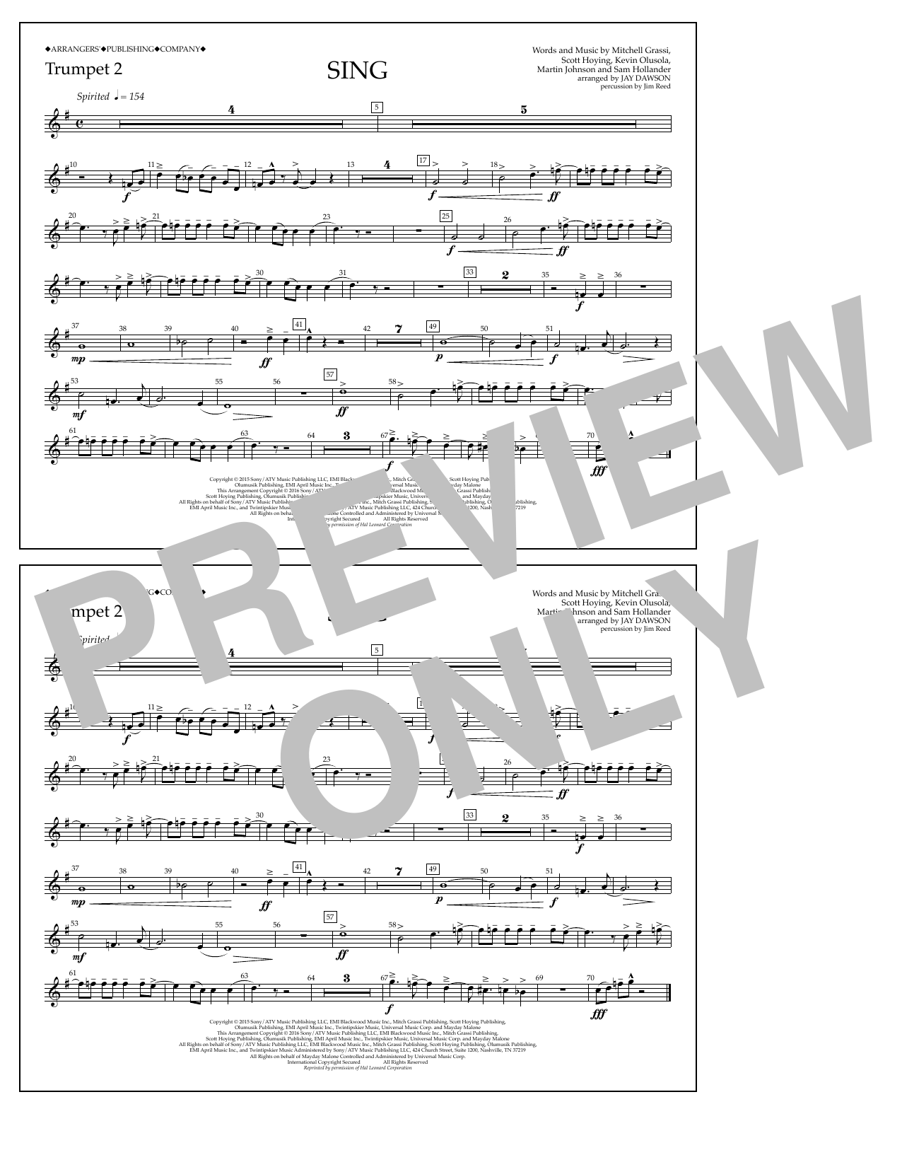 Download Jay Dawson Sing - Trumpet 2 Sheet Music and learn how to play Marching Band PDF digital score in minutes