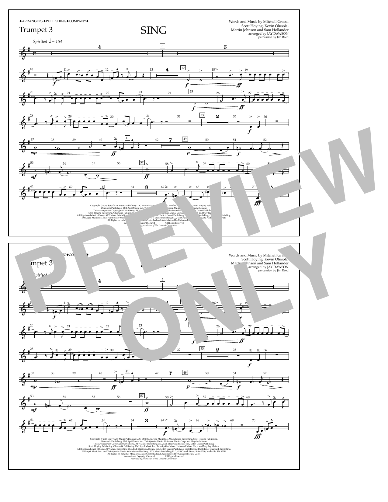 Download Jay Dawson Sing - Trumpet 3 Sheet Music and learn how to play Marching Band PDF digital score in minutes