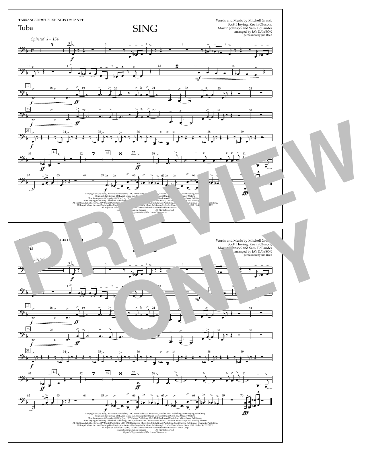 Download Jay Dawson Sing - Tuba Sheet Music and learn how to play Marching Band PDF digital score in minutes
