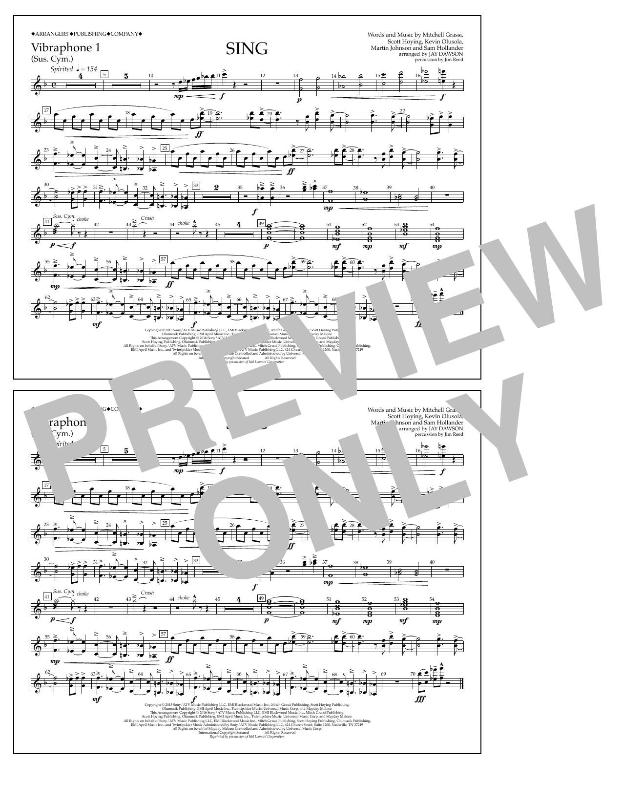 Download Jay Dawson Sing - Vibraphone 1 Sheet Music and learn how to play Marching Band PDF digital score in minutes
