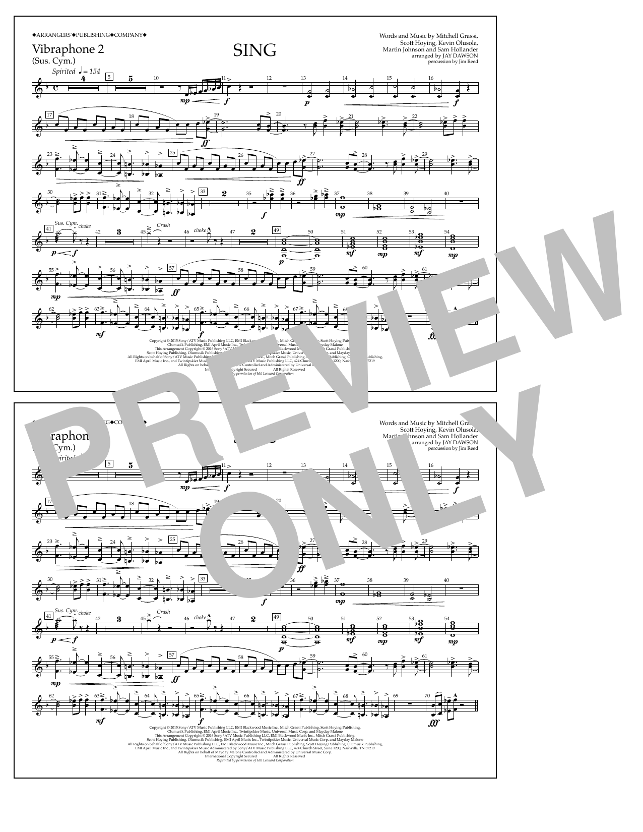 Download Jay Dawson Sing - Vibraphone 2 Sheet Music and learn how to play Marching Band PDF digital score in minutes