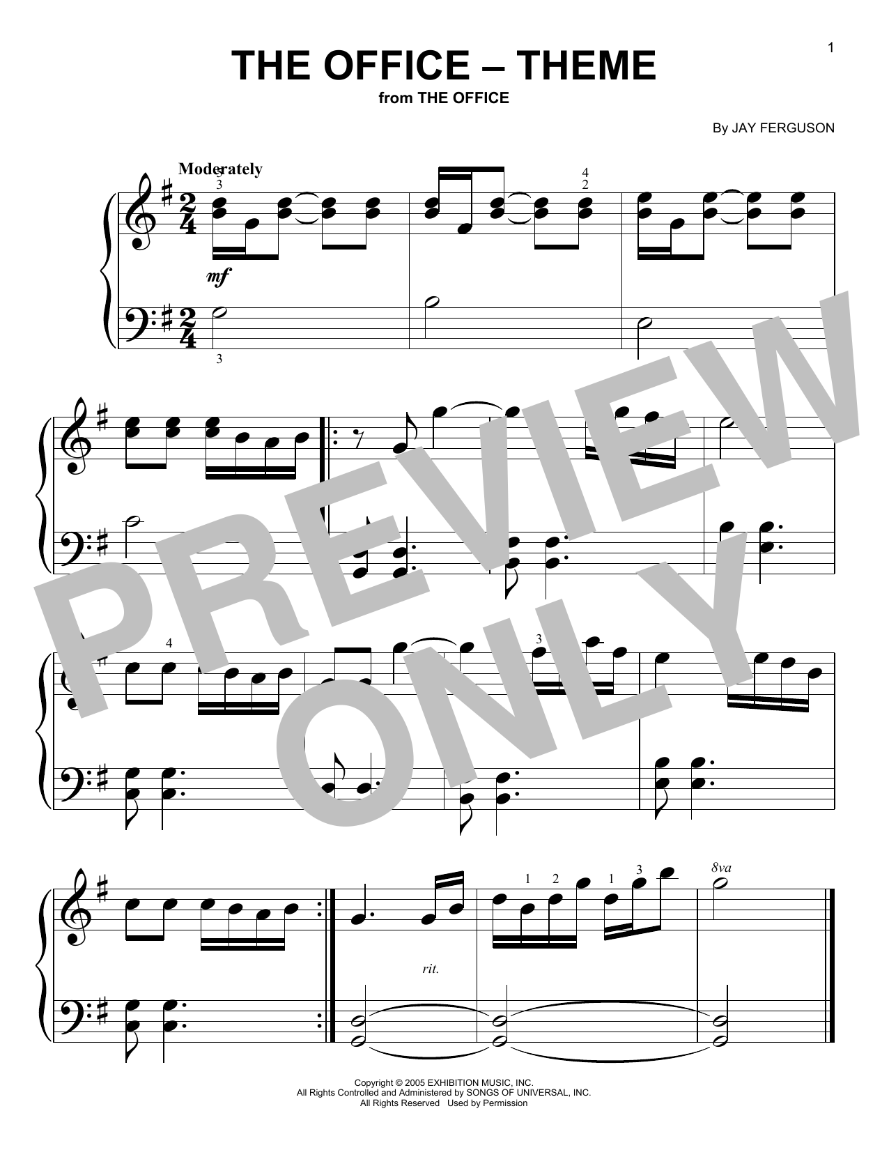Download Jay Ferguson The Office - Theme Sheet Music and learn how to play Big Note Piano PDF digital score in minutes