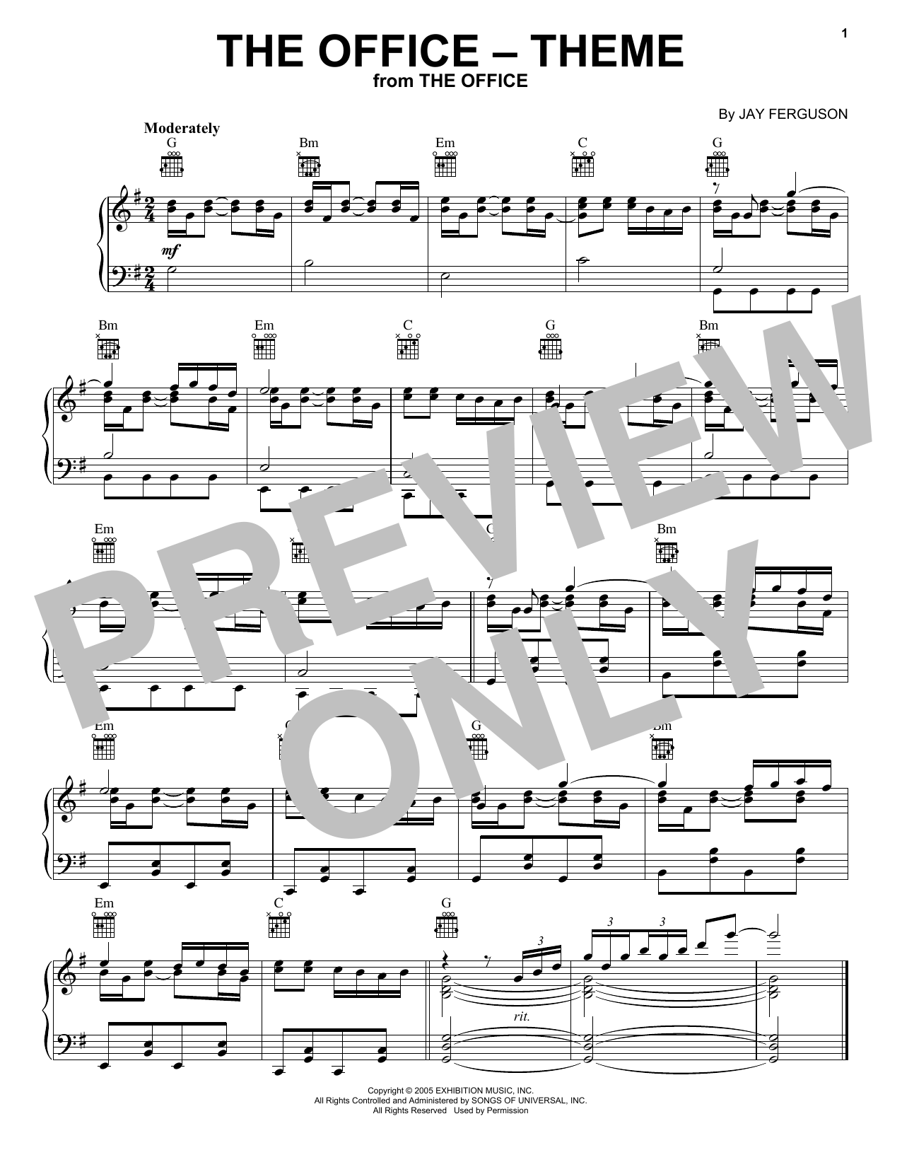 Download Jay Ferguson The Office (Theme) Sheet Music and learn how to play Piano Solo PDF digital score in minutes