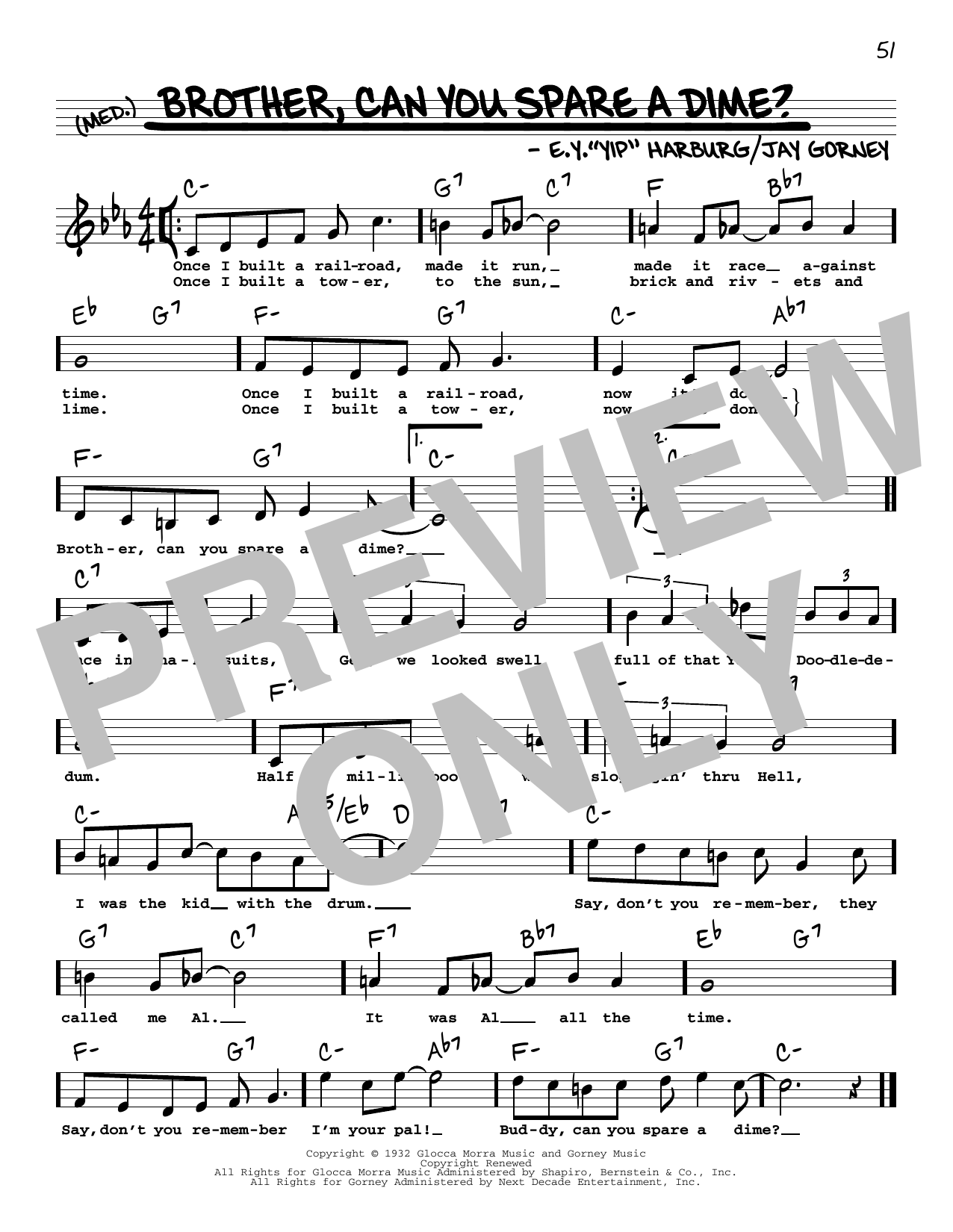 Download Jay Gorney Brother, Can You Spare A Dime? (High Voice) Sheet Music and learn how to play Real Book – Melody, Lyrics & Chords PDF digital score in minutes