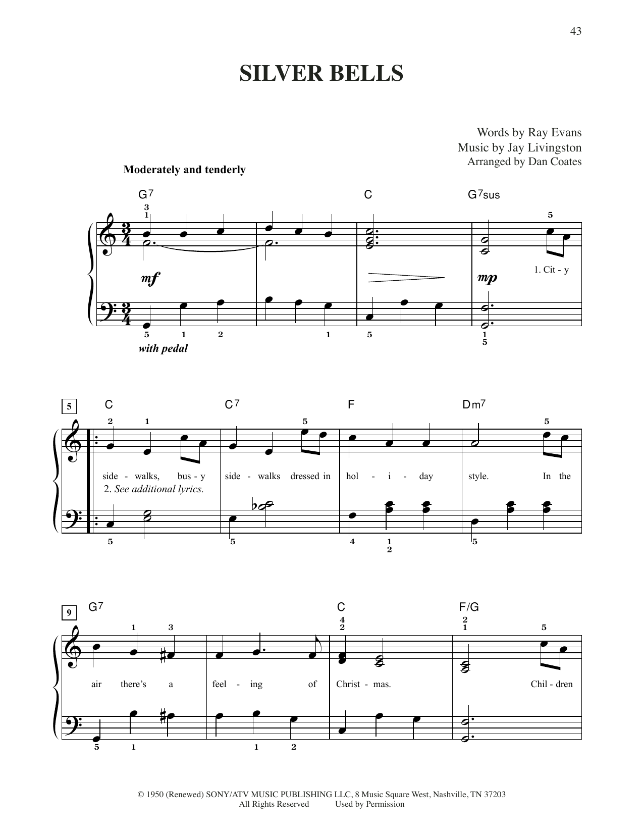 Download Jay Livingston & Ray Evans Silver Bells (arr. Dan Coates) Sheet Music and learn how to play Easy Piano PDF digital score in minutes