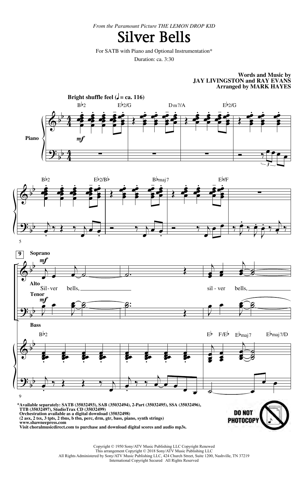 Download Jay Livingston & Ray Evans Silver Bells (arr. Mark Hayes) Sheet Music and learn how to play SSA Choir PDF digital score in minutes