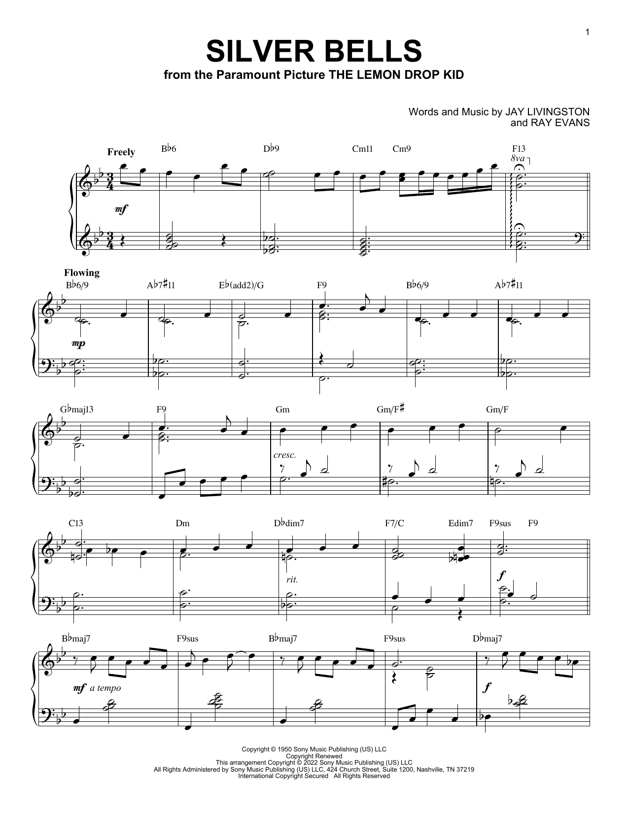 Download Jay Livingston & Ray Evans Silver Bells (arr. Brent Edstrom) Sheet Music and learn how to play Piano Solo PDF digital score in minutes