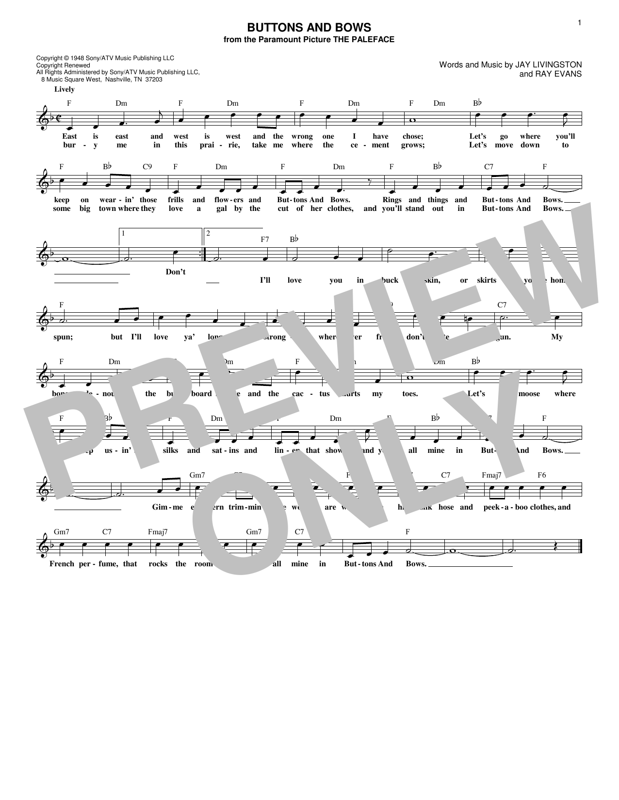 Download Jay Livingston Buttons And Bows Sheet Music and learn how to play Ukulele PDF digital score in minutes