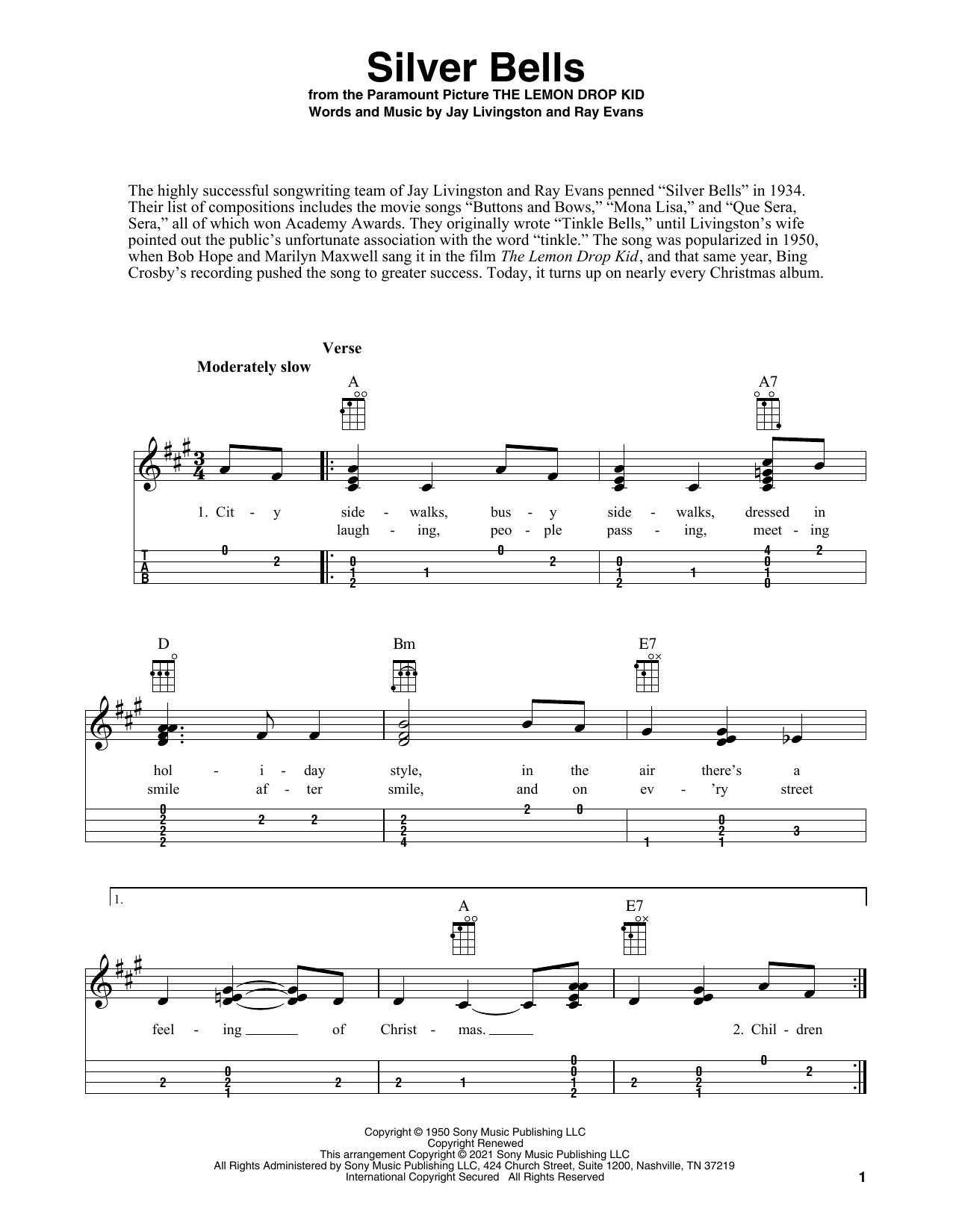 Download Jay Livingston Silver Bells (arr. Fred Sokolow) Sheet Music and learn how to play Ukulele PDF digital score in minutes