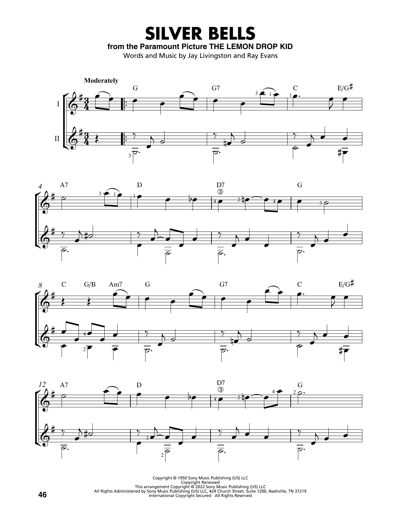 Download Jay Livingston Silver Bells (arr. Mark Phillips) Sheet Music and learn how to play Easy Guitar Tab PDF digital score in minutes