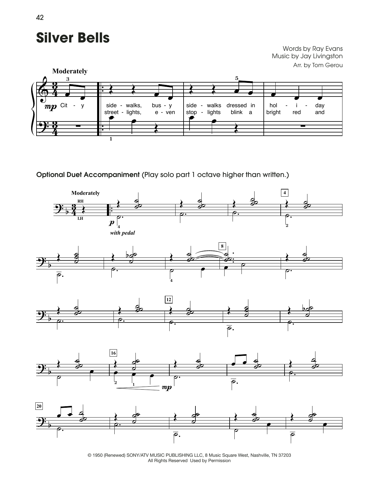 Download Jay Livingston Silver Bells (arr. Tom Gerou) Sheet Music and learn how to play 5-Finger Piano PDF digital score in minutes