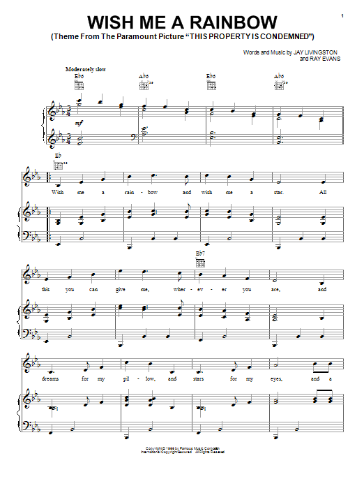 Download Jay Livingston Wish Me A Rainbow Sheet Music and learn how to play Piano, Vocal & Guitar (Right-Hand Melody) PDF digital score in minutes