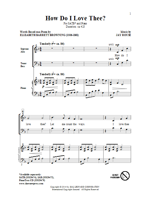 Download Jay Rouse How Do I Love Thee? Sheet Music and learn how to play SAB PDF digital score in minutes