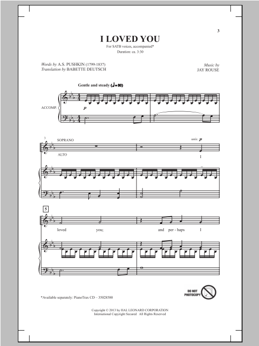 Download Jay Rouse I Loved You Sheet Music and learn how to play SSA PDF digital score in minutes