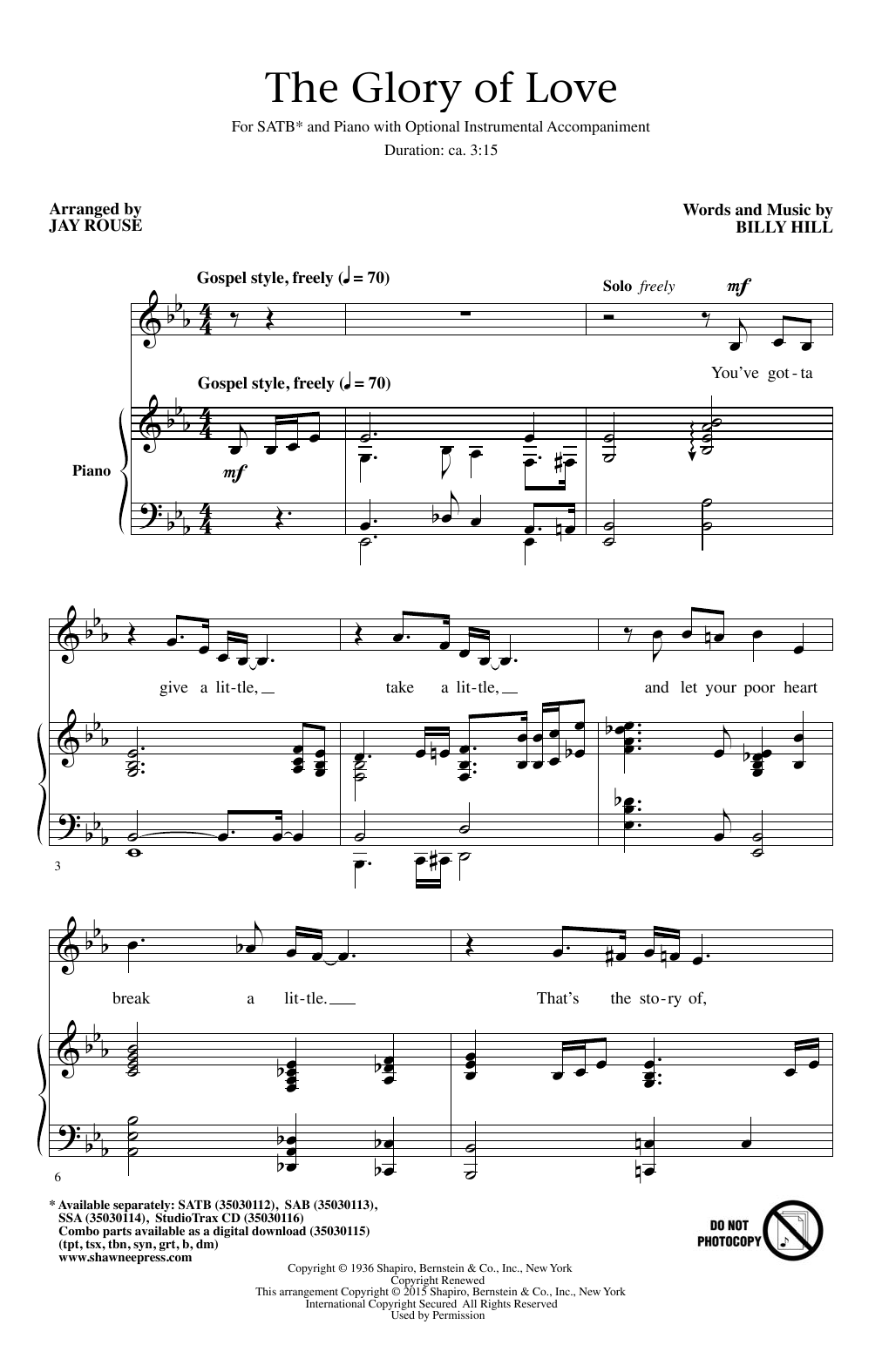 Download Jay Rouse The Glory Of Love Sheet Music and learn how to play SSA PDF digital score in minutes