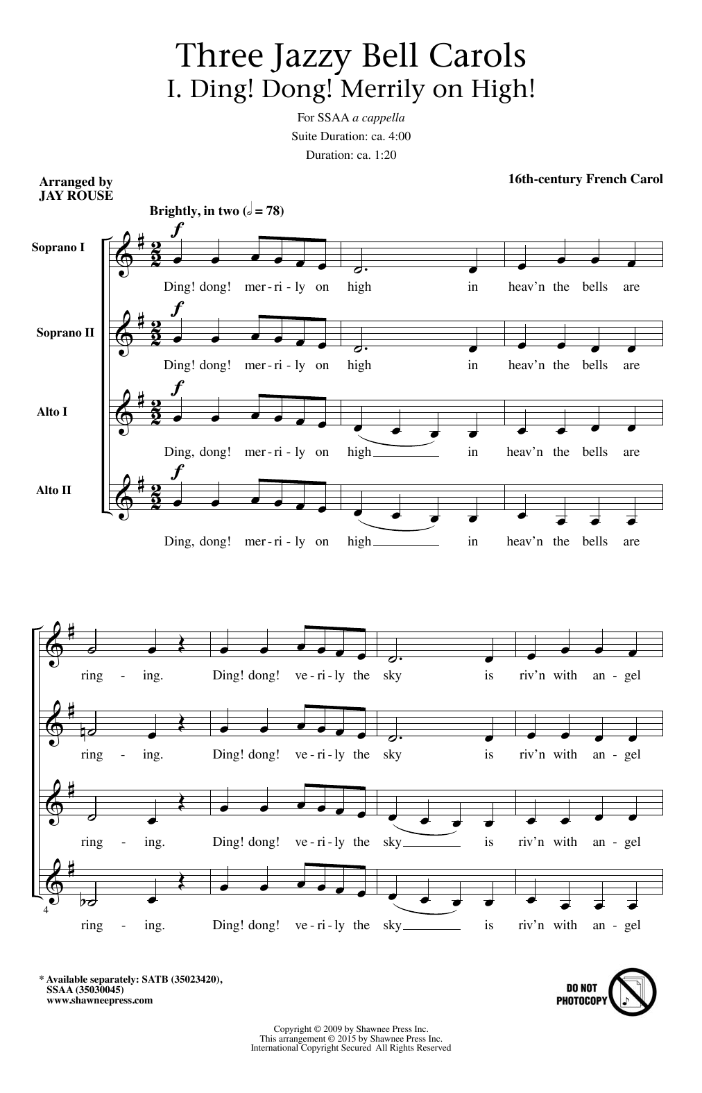 Download Jay Rouse Ding Dong! Merrily On High! Sheet Music and learn how to play SSA PDF digital score in minutes