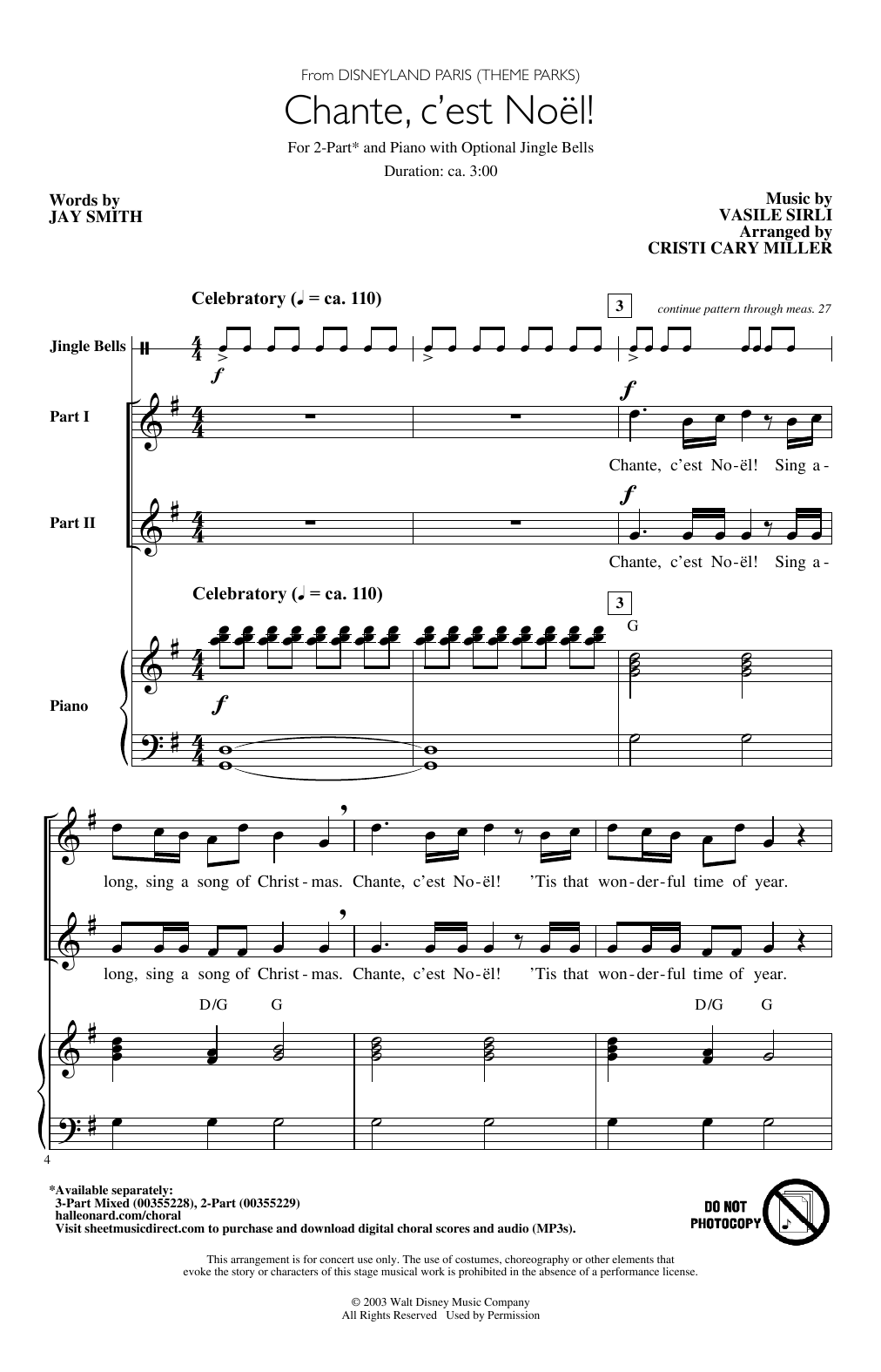 Download Jay Smith & Vasile Sirli Chante, C'est Noël! (from Disneyland Paris - Theme Parks) (arr. Cristi Cary Mil Sheet Music and learn how to play 3-Part Mixed Choir PDF digital score in minutes