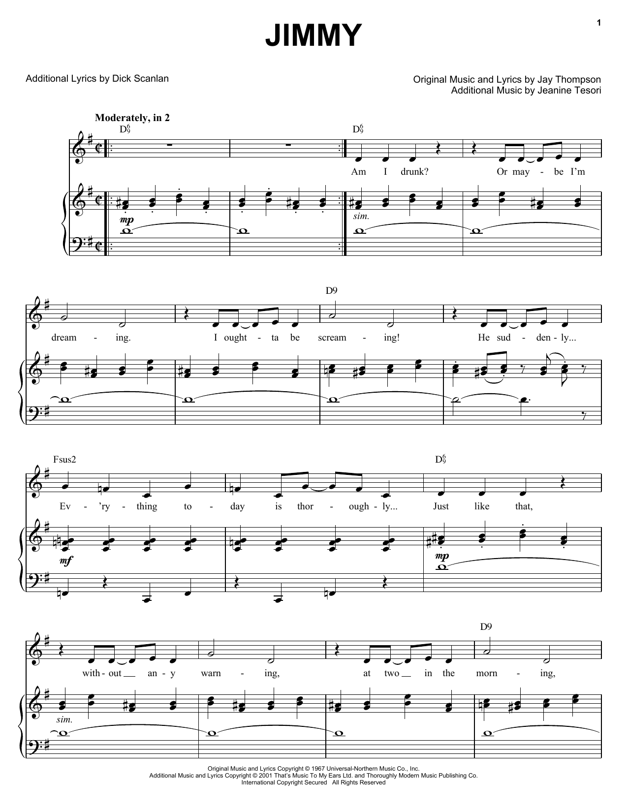 Download Jay Thompson Jimmy (from Thoroughly Modern Millie) Sheet Music and learn how to play Easy Piano PDF digital score in minutes
