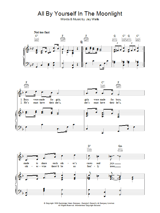 Download Jay Wallis All By Yourself In The Moonlight Sheet Music and learn how to play Piano, Vocal & Guitar (Right-Hand Melody) PDF digital score in minutes