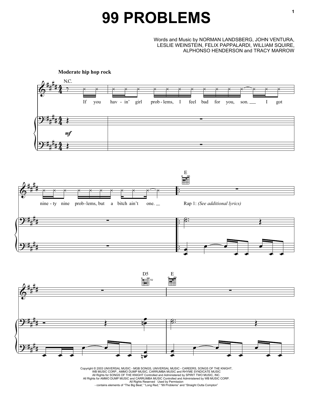 Download Jay-Z 99 Problems Sheet Music and learn how to play Piano, Vocal & Guitar (Right-Hand Melody) PDF digital score in minutes