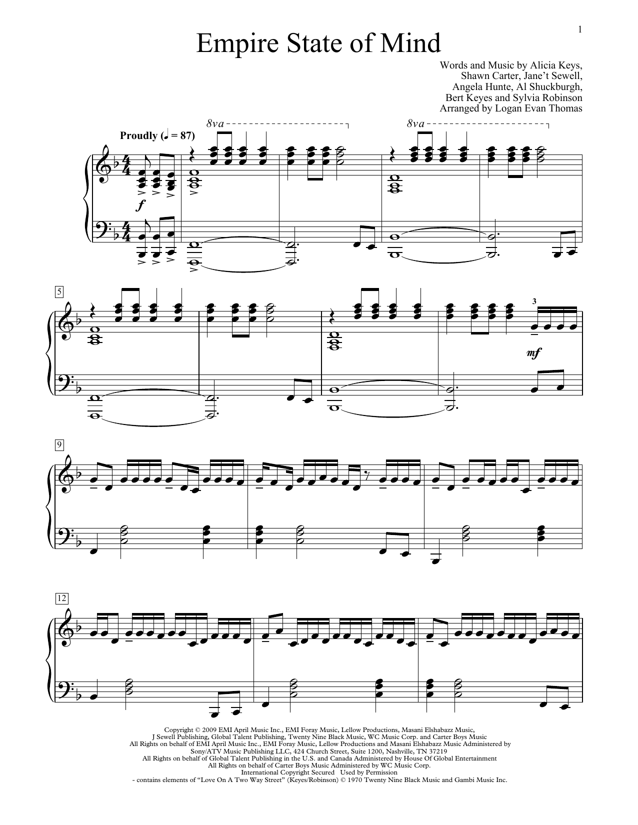 Download Jay-Z Empire State Of Mind (feat. Alicia Keys) (arr. Logan Evan Thomas) Sheet Music and learn how to play Educational Piano PDF digital score in minutes