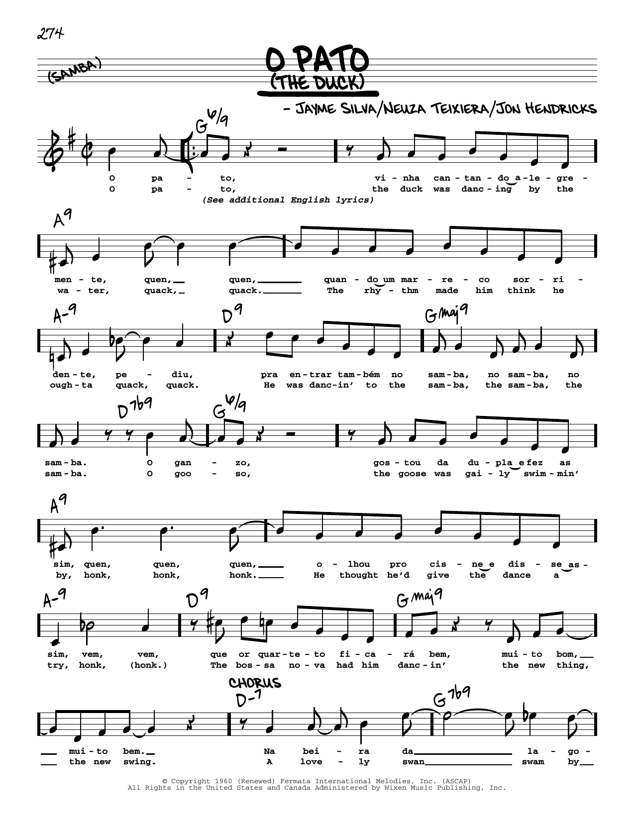 Download Jayme Silva O Pato (The Duck) (High Voice) Sheet Music and learn how to play Real Book – Melody, Lyrics & Chords PDF digital score in minutes
