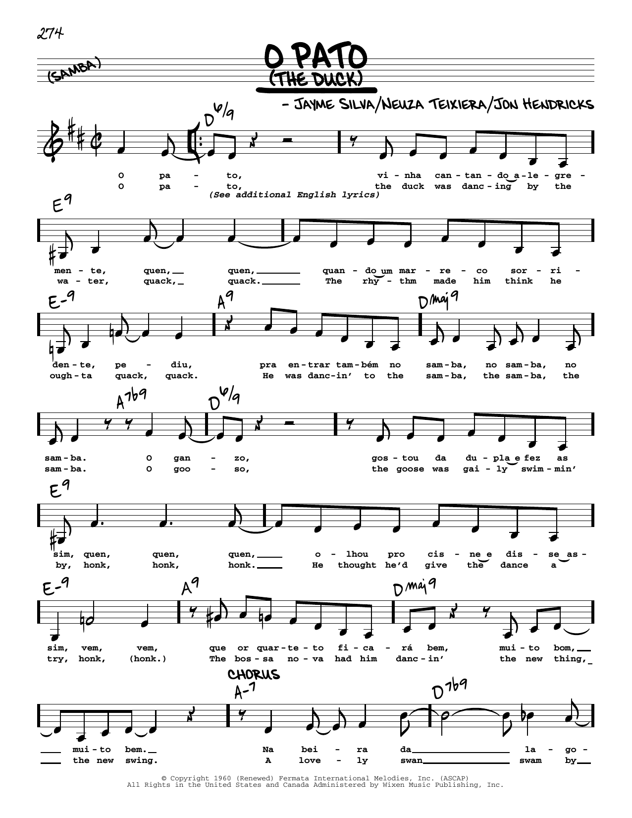 Download Jayme Silva O Pato (The Duck) (Low Voice) Sheet Music and learn how to play Real Book – Melody, Lyrics & Chords PDF digital score in minutes