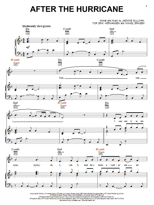 Download Jazmine Sullivan After The Hurricane Sheet Music and learn how to play Piano, Vocal & Guitar (Right-Hand Melody) PDF digital score in minutes