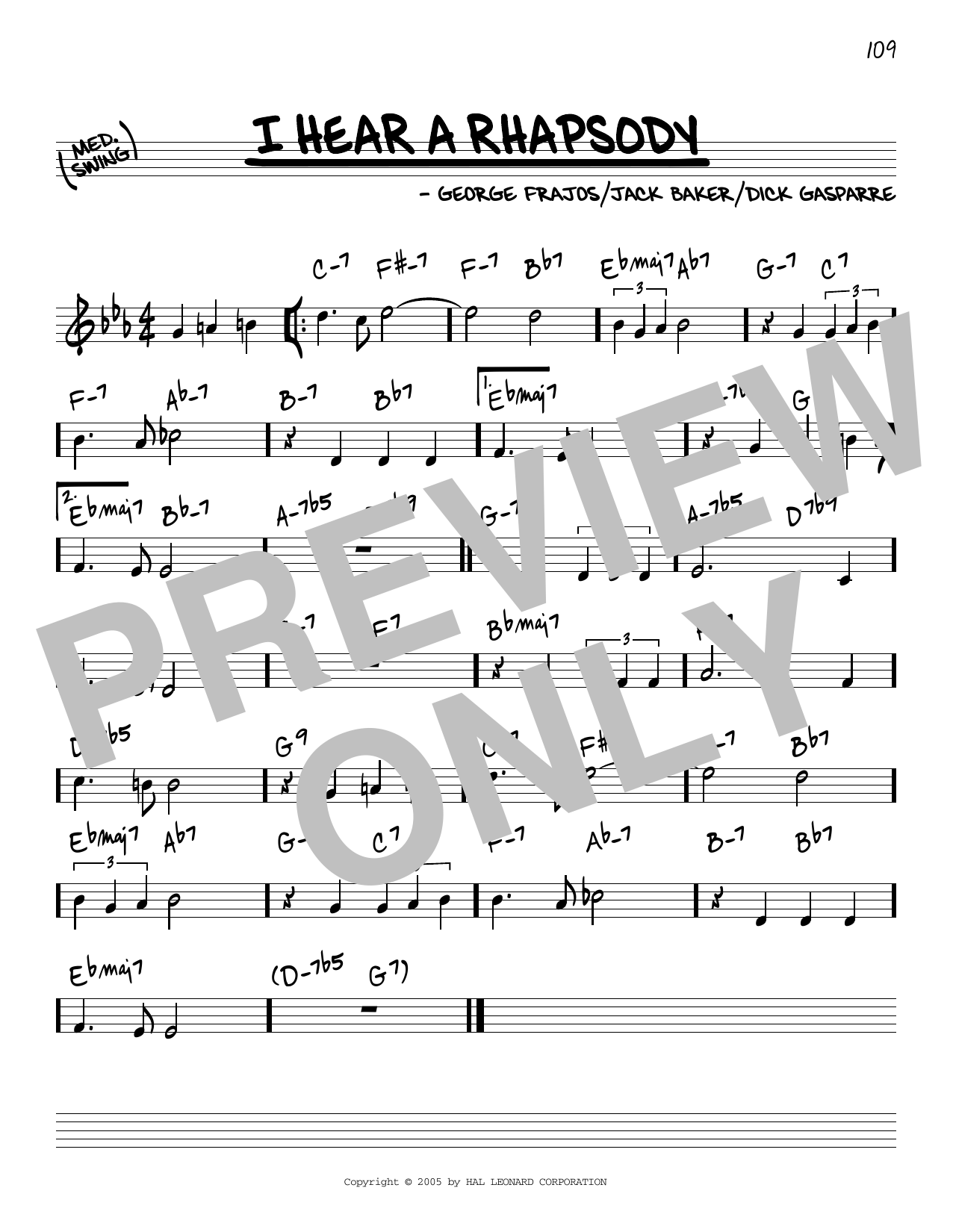 Download Jazz Standard I Hear A Rhapsody Sheet Music and learn how to play Real Book - Melody & Chords - C Instruments PDF digital score in minutes