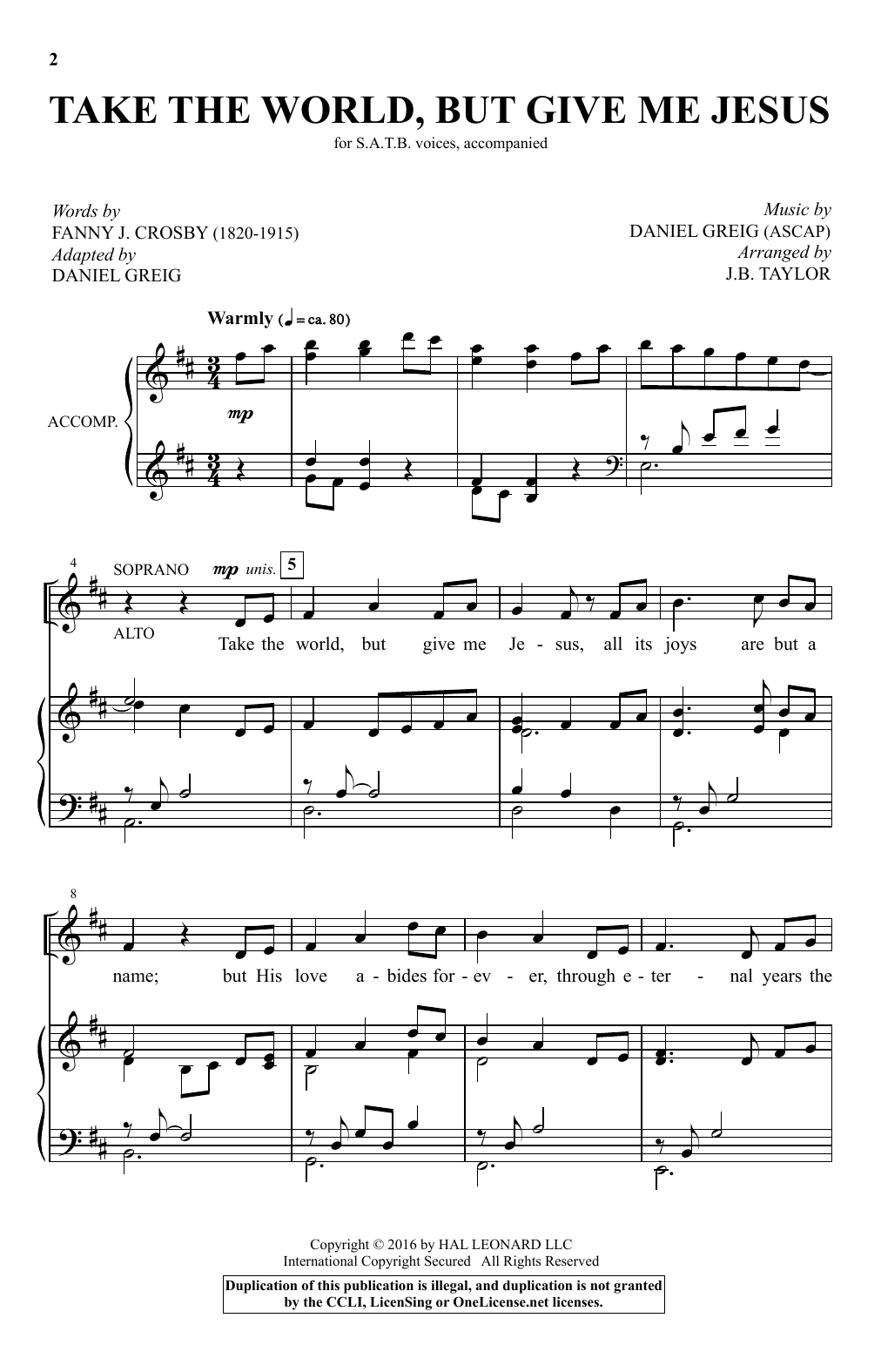 Download Daniel Greig Take The World But Give Me Jesus (arr. J.B. Taylor) Sheet Music and learn how to play SATB PDF digital score in minutes