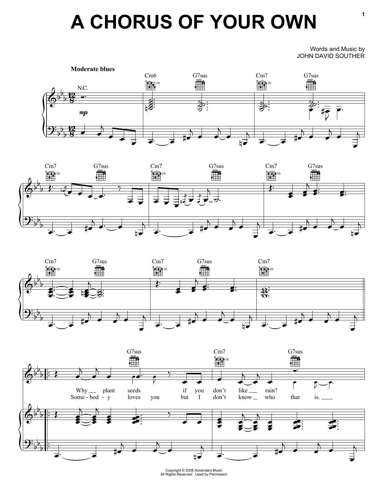 Download J.D. Souther A Chorus Of Your Own Sheet Music and learn how to play Piano, Vocal & Guitar (Right-Hand Melody) PDF digital score in minutes