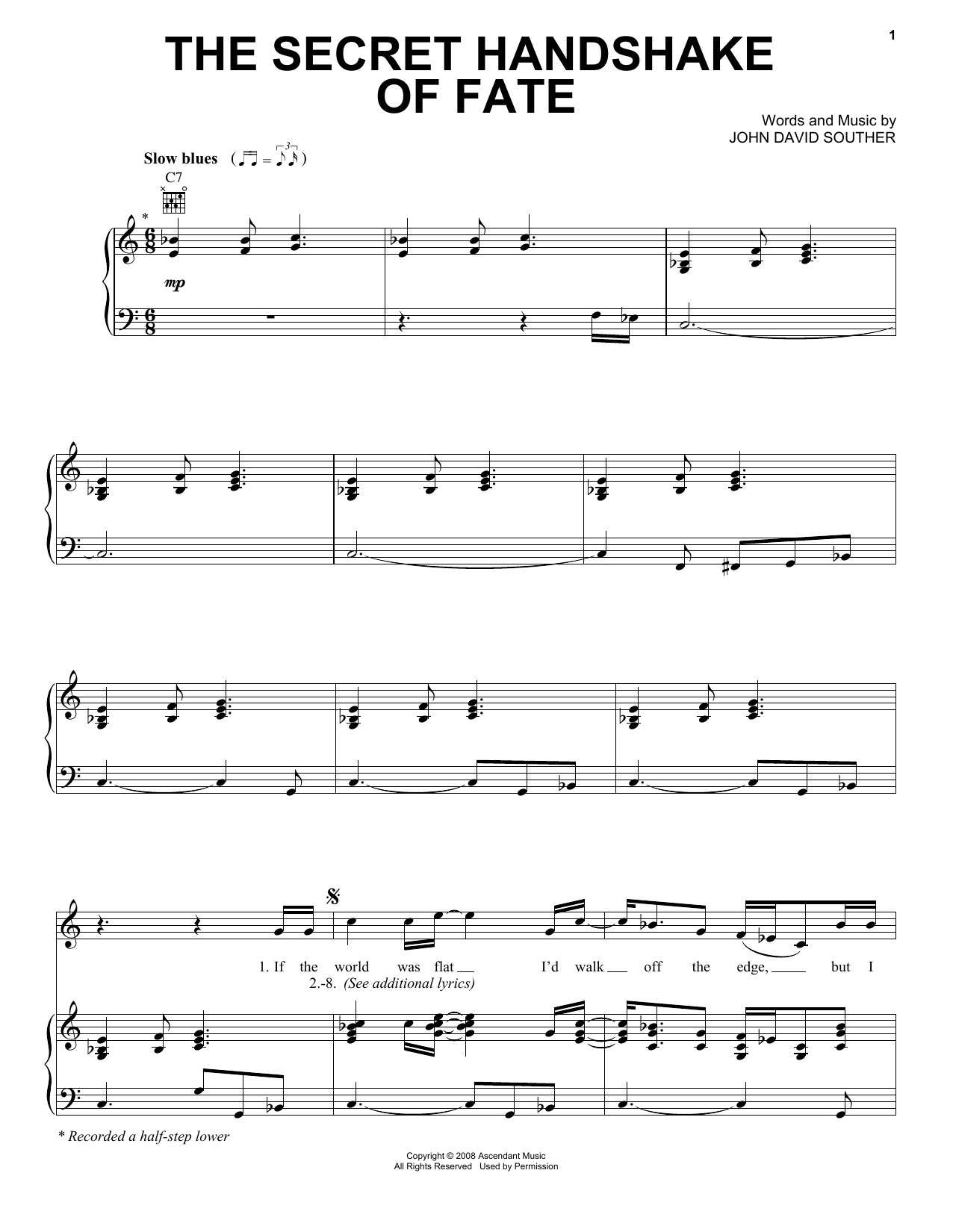 Download J.D. Souther The Secret Handshake Of Fate Sheet Music and learn how to play Piano, Vocal & Guitar (Right-Hand Melody) PDF digital score in minutes