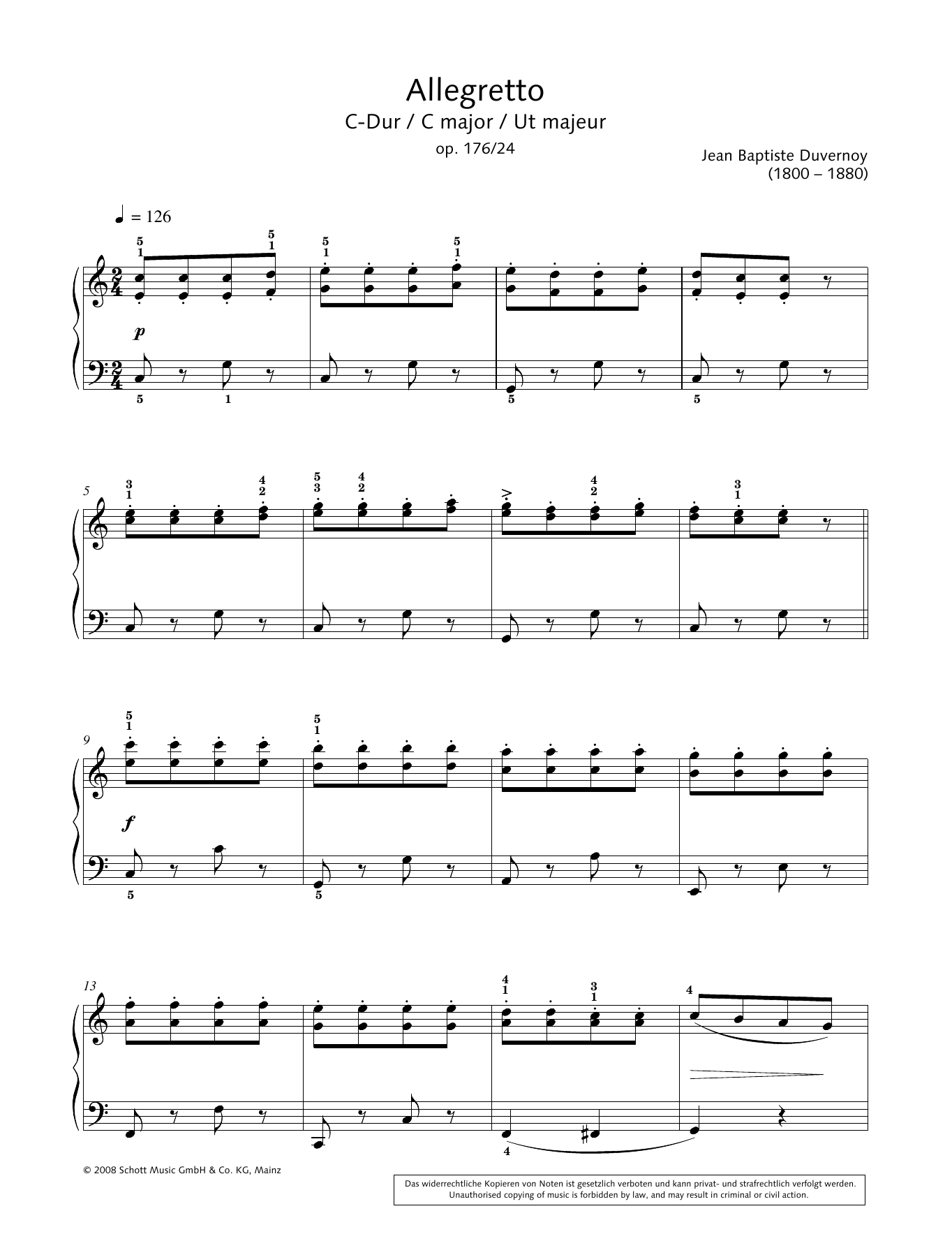 Download Jean-Baptiste Duvernoy Allegretto in C major Sheet Music and learn how to play Piano Solo PDF digital score in minutes