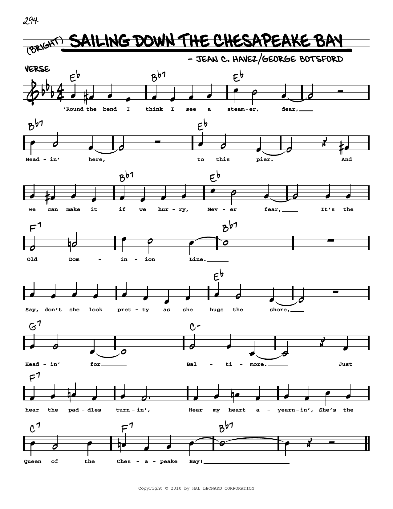 Download Jean C. Havez Sailing Down The Chesapeake Bay (arr. Robert Rawlins) Sheet Music and learn how to play Real Book – Melody, Lyrics & Chords PDF digital score in minutes