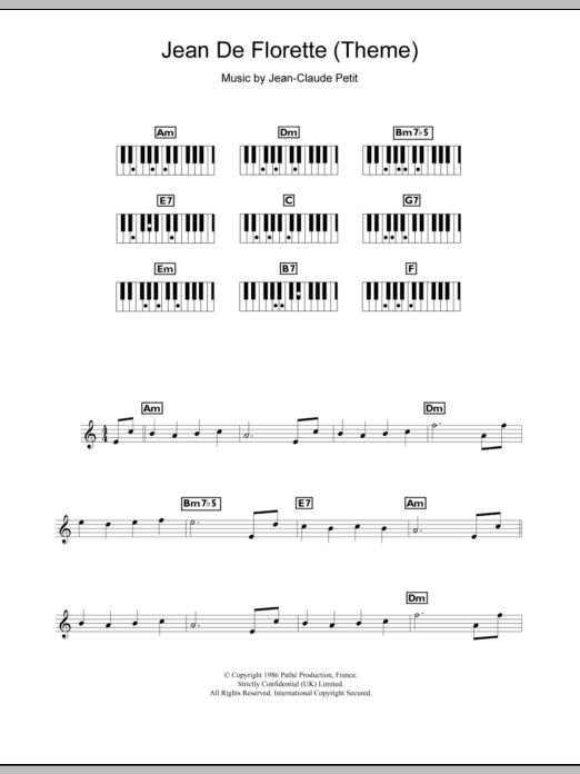 Download Jean-Claude Petit Jean de Florette (Theme) Sheet Music and learn how to play Keyboard PDF digital score in minutes