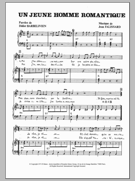Download Jean Falissard Un Jeune Homme Romantique Sheet Music and learn how to play Piano & Vocal PDF digital score in minutes