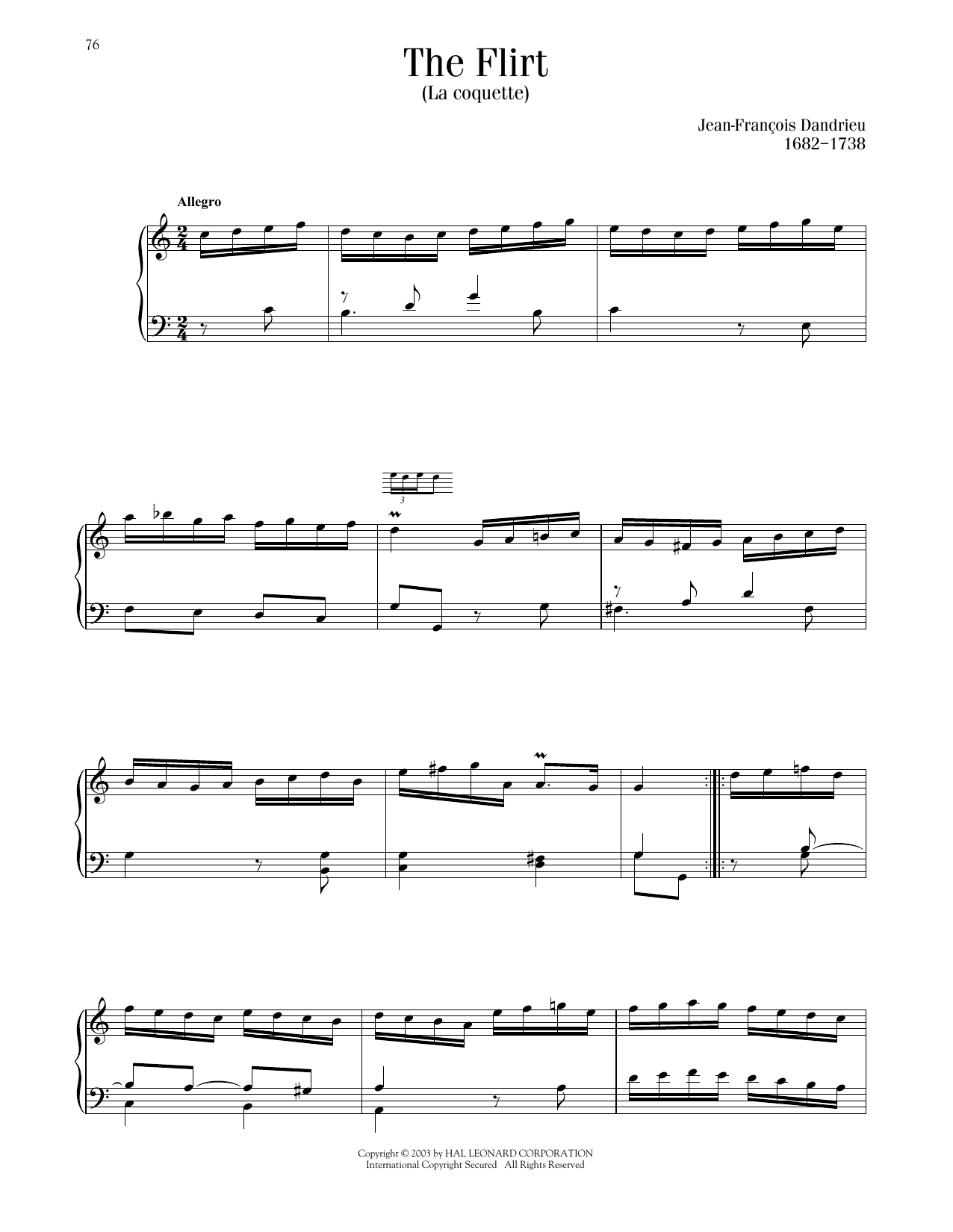 Download Jean-Francois Dandrieu La Coquette (The Flirt) Sheet Music and learn how to play Piano Solo PDF digital score in minutes