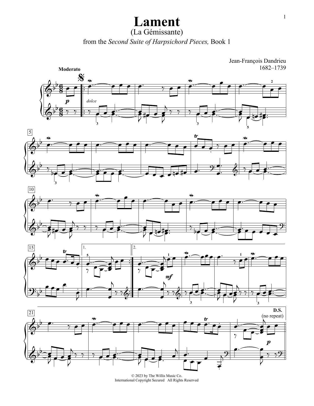 Download Jean-Francois Dandrieu Lament (La Gemissante) Sheet Music and learn how to play Educational Piano PDF digital score in minutes