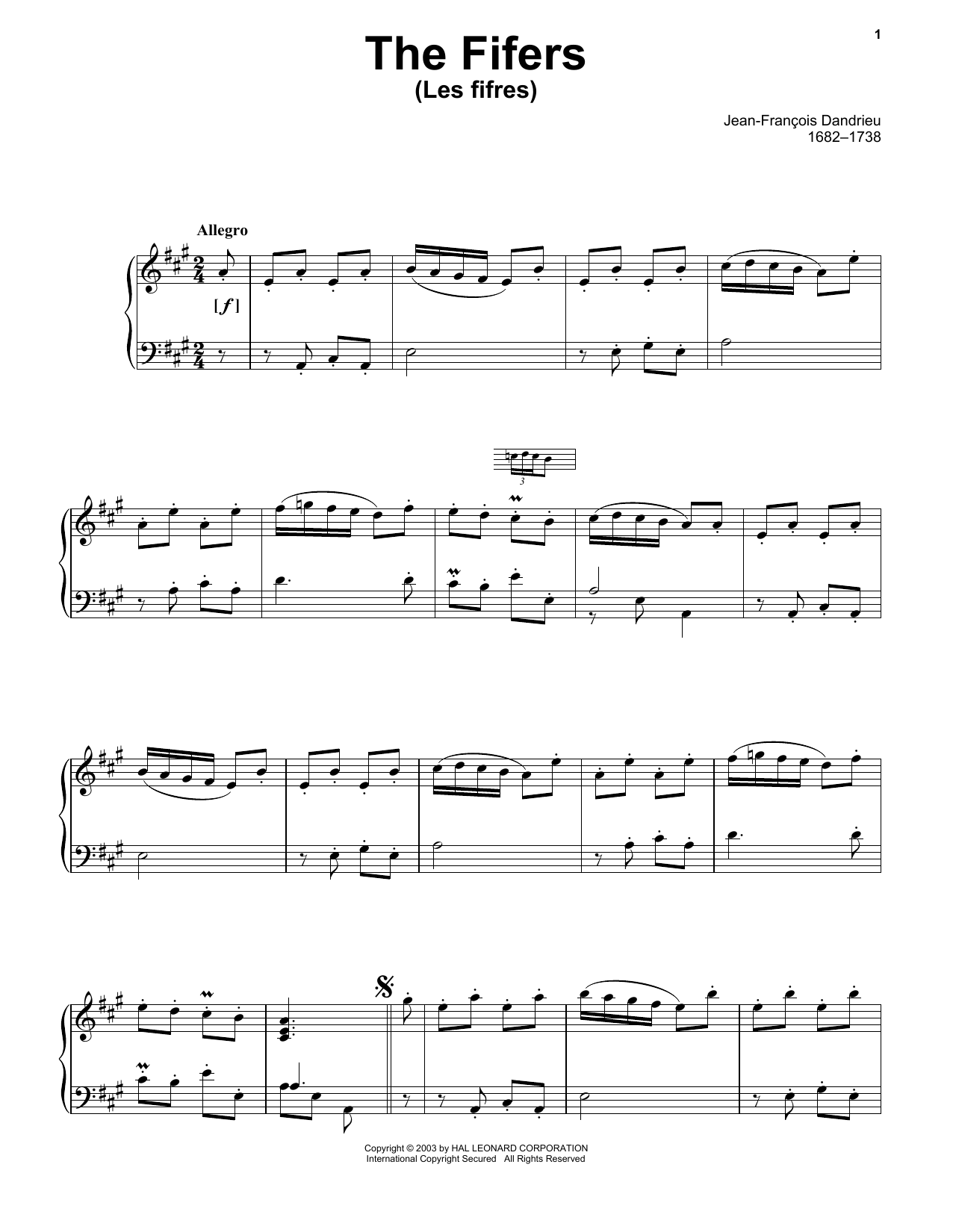 Download Jean-Francois Dandrieu Les Fifres Sheet Music and learn how to play Piano PDF digital score in minutes