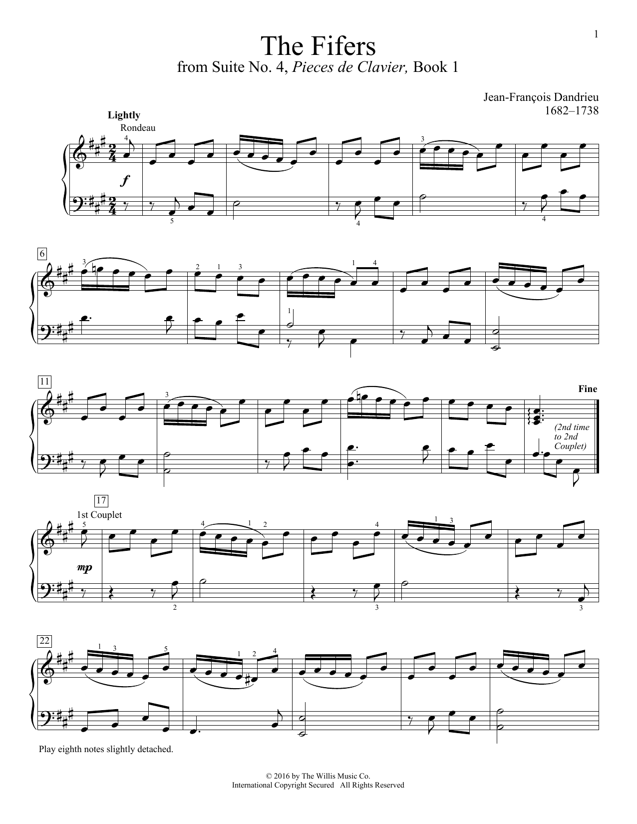 Download Jean-Francois Dandrieu The Fifers Sheet Music and learn how to play Educational Piano PDF digital score in minutes