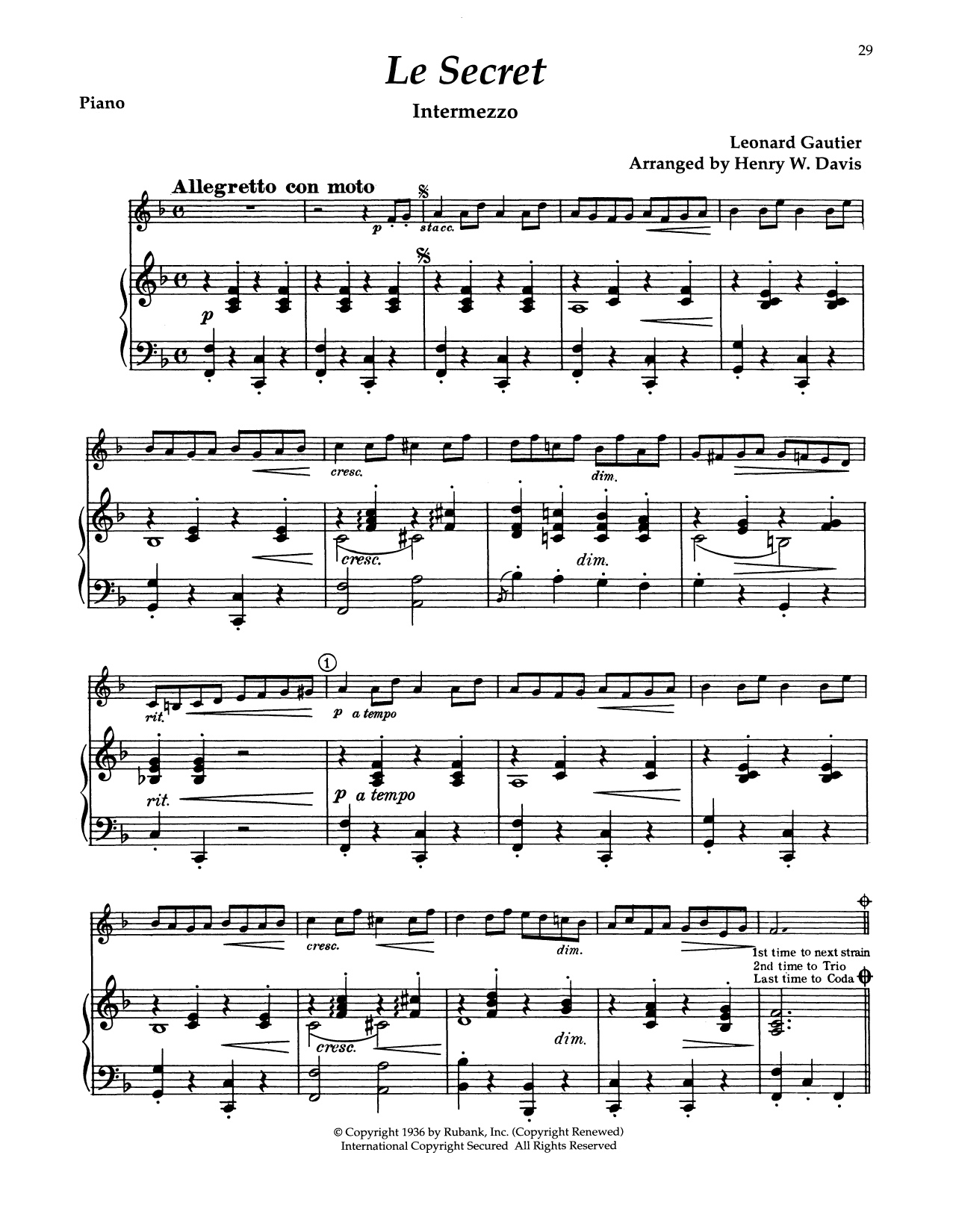 Download Jean-Francois Eugene Gautier The Secret (Le Secret) Sheet Music and learn how to play Alto Sax and Piano PDF digital score in minutes
