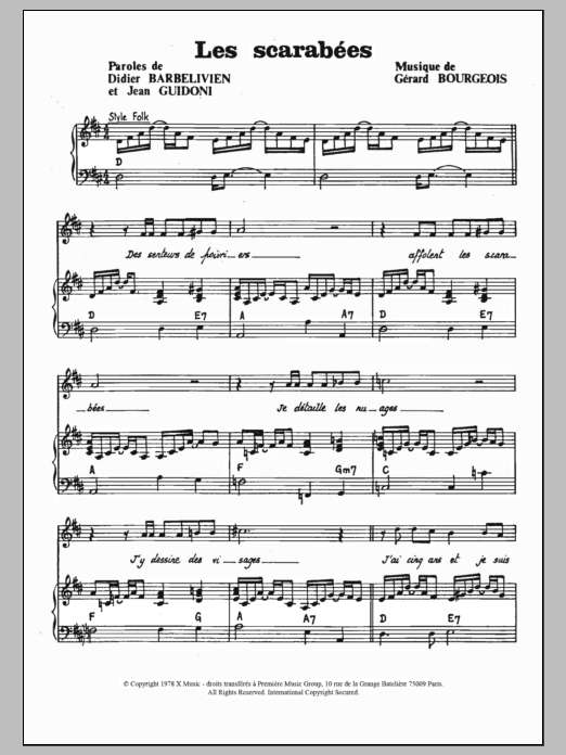 Download Jean Guidoni Les Scarabees Sheet Music and learn how to play Piano & Vocal PDF digital score in minutes