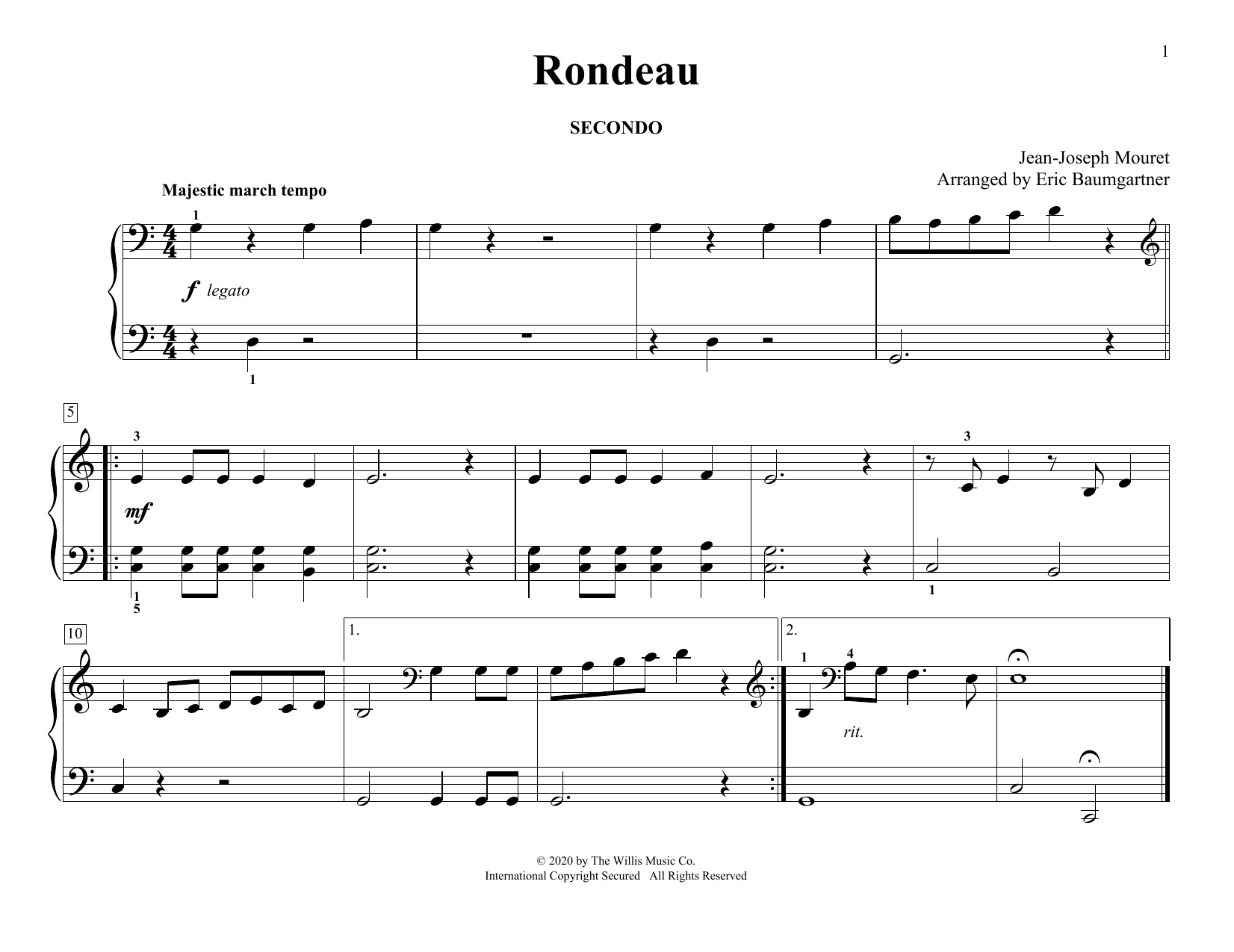 Download Jean-Joseph Mouret Rondeau (arr. Eric Baumgartner) Sheet Music and learn how to play Piano Duet PDF digital score in minutes