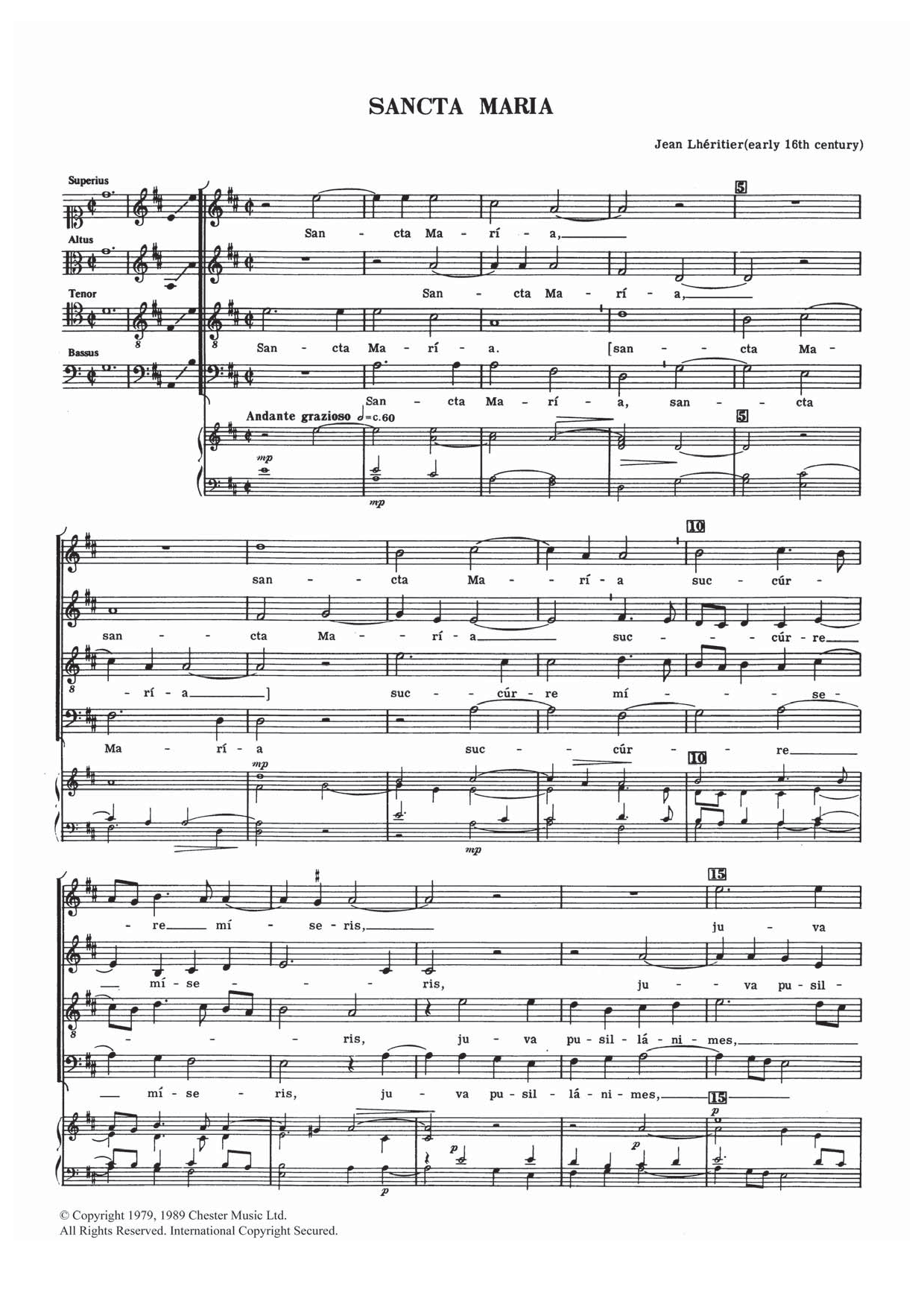 Download Jean Lheritier Sancta Maria Sheet Music and learn how to play SATB PDF digital score in minutes